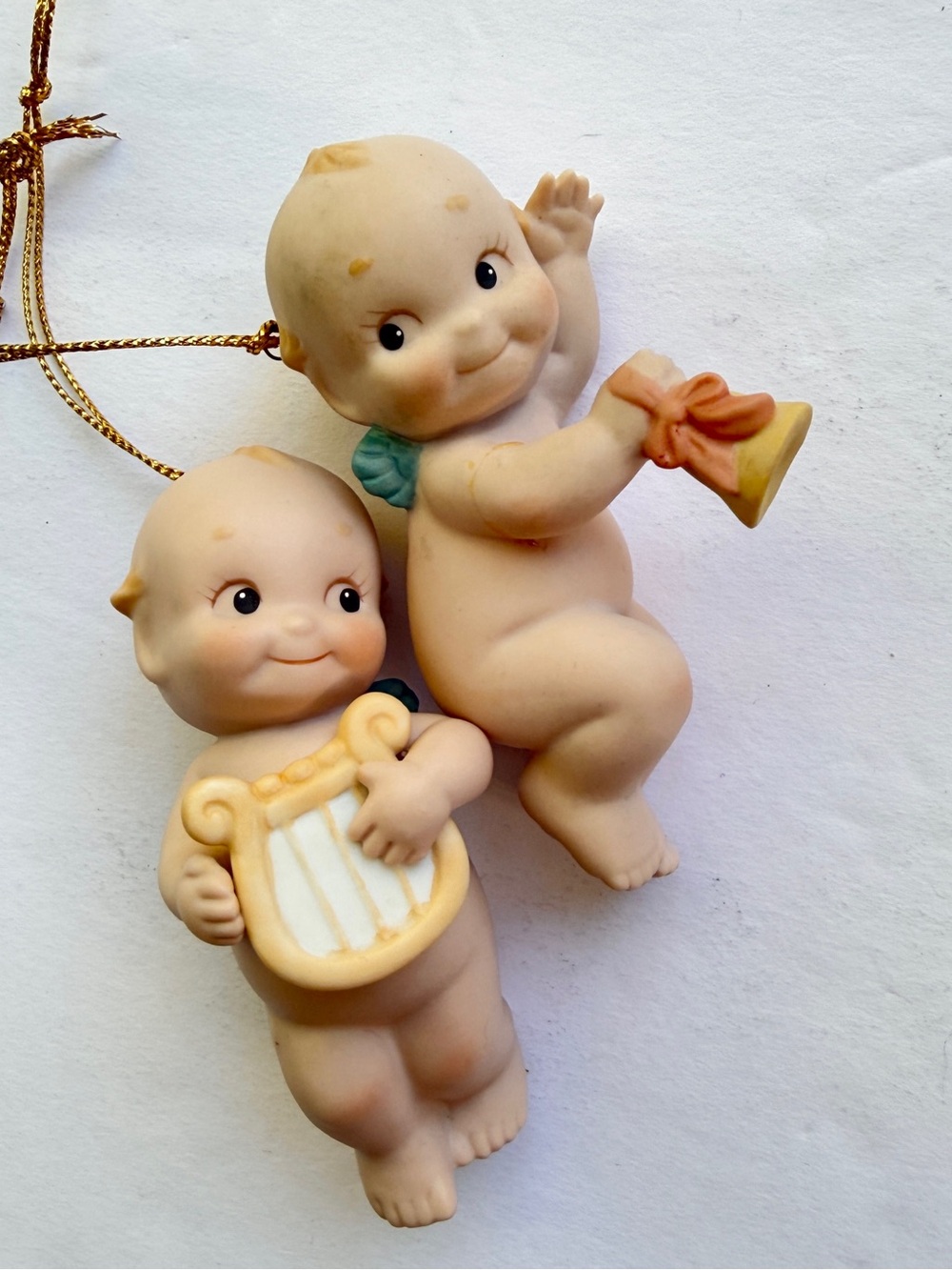 VTG 1992 Enesco Rose O'Neill Porcelain Kewpie Doll Christmas Ornaments lot of 2